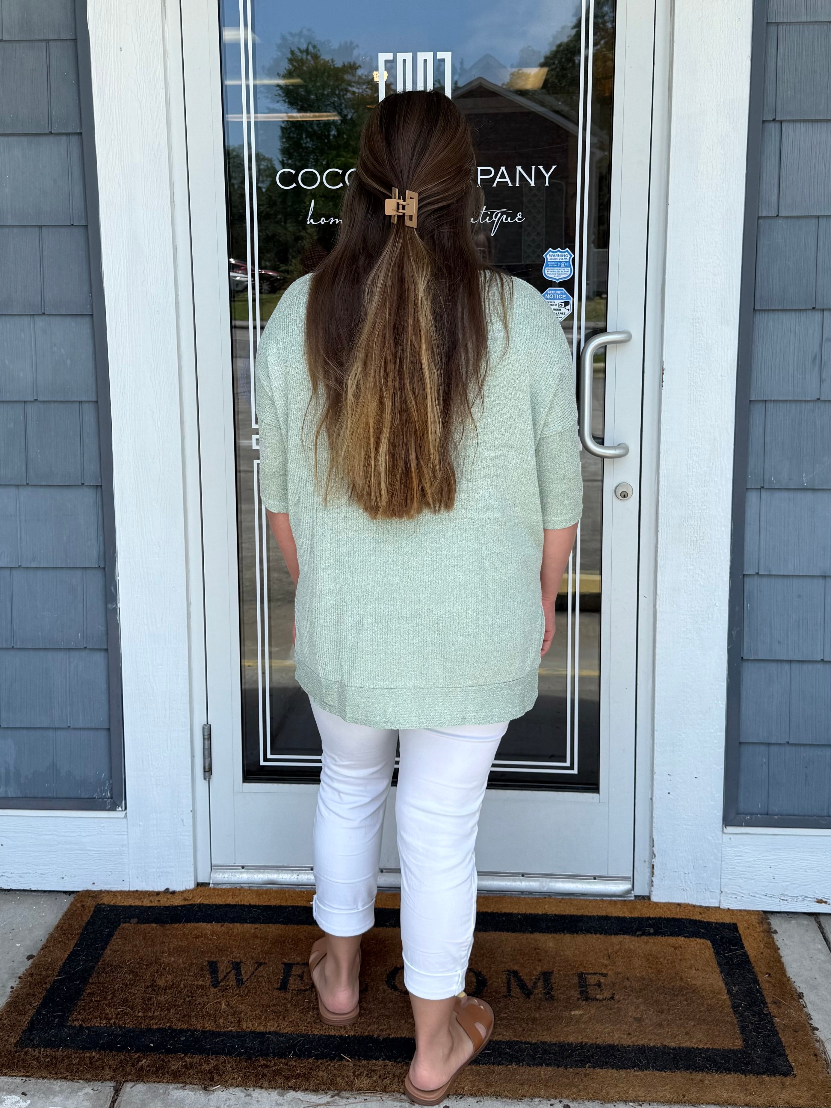 Light Sage Boatneck Ribbed Knit Top