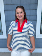 Blue Stripe Polo Blouse