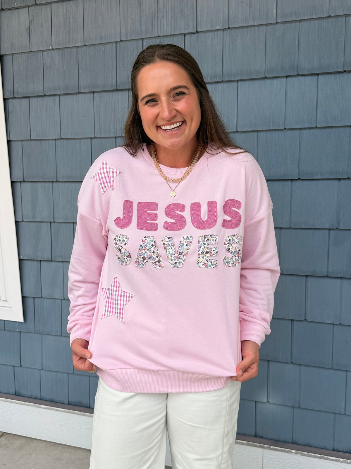 PREORDER: Patchwork Jesus Saves Sweatshirt