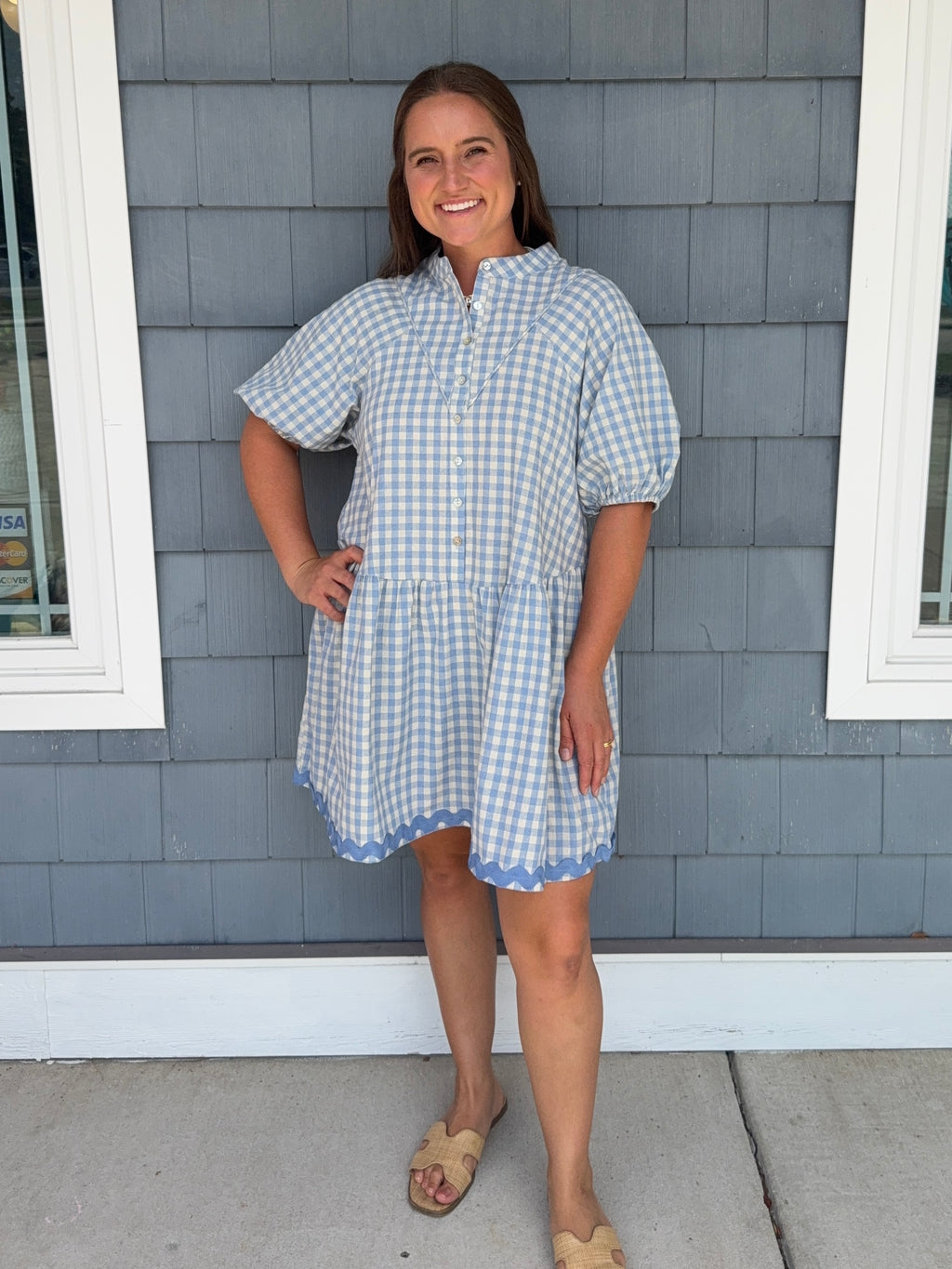 Sky Blue Gingham Button Down Ric Rac Dress