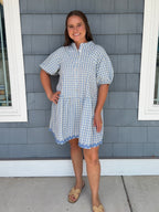 Sky Blue Gingham Button Down Ric Rac Dress