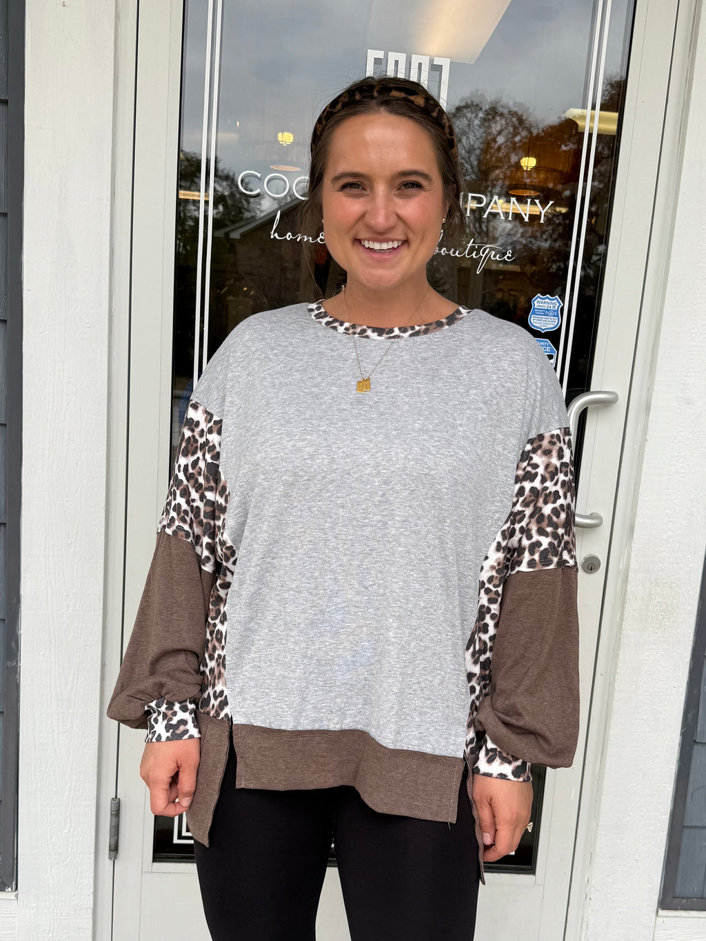 Gray Color-block Leopard Shirt