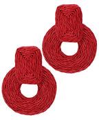Wrapped Raffia Circle Dangle Earrings Red