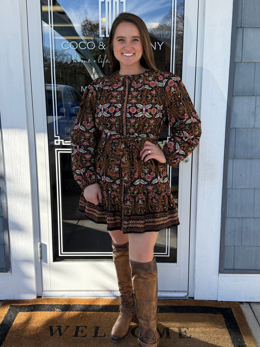 Black Multi Floral Button Down Belted Mini Dress