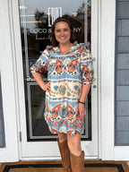 Blue Border Print Mini Dress