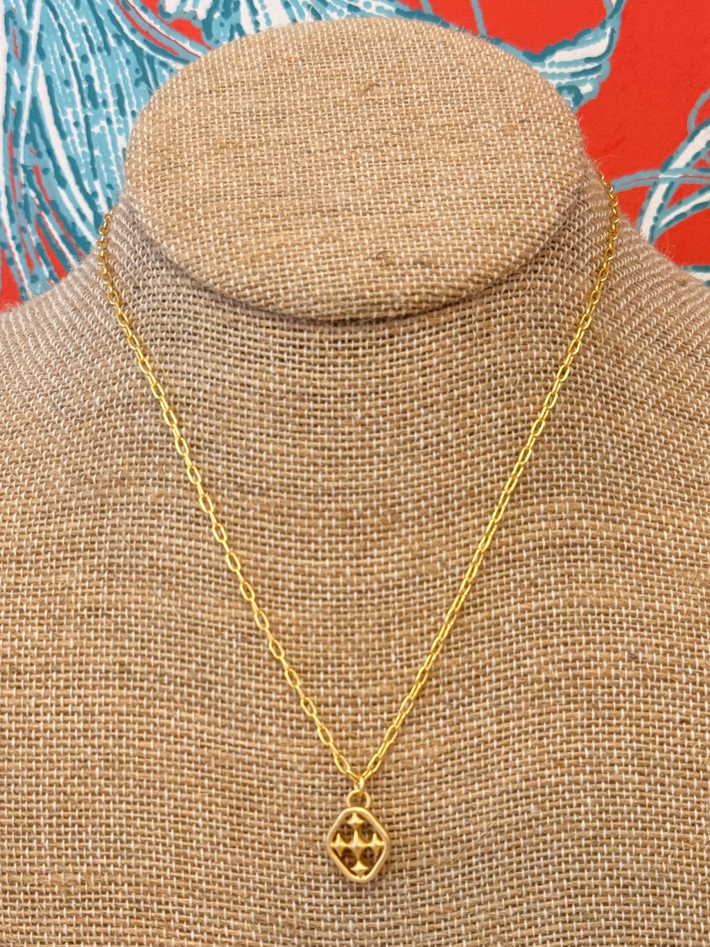 Short Shield Necklace Matte Gold Finish