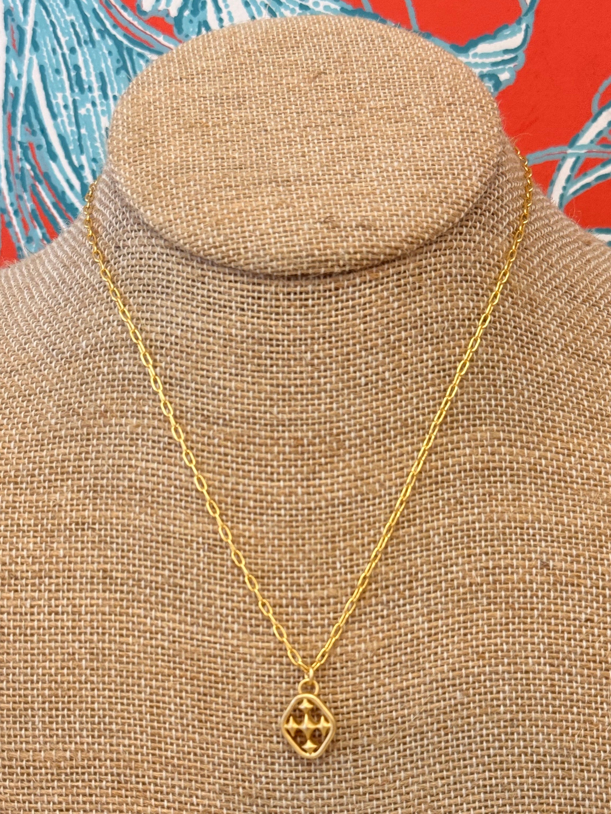 Short Shield Necklace Matte Gold Finish