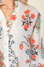 PREORDER: Off White Button Down Floral Top