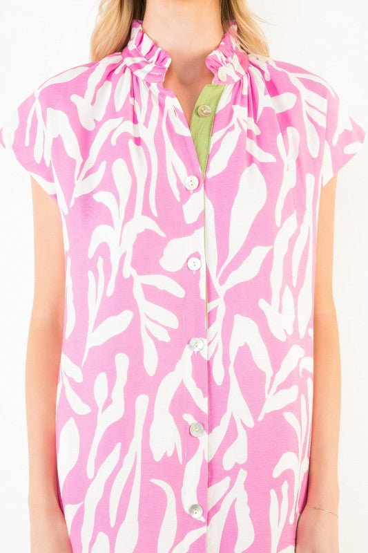 PREORDER: Pink Short Sleeve Woven Patern Detail Dress THML