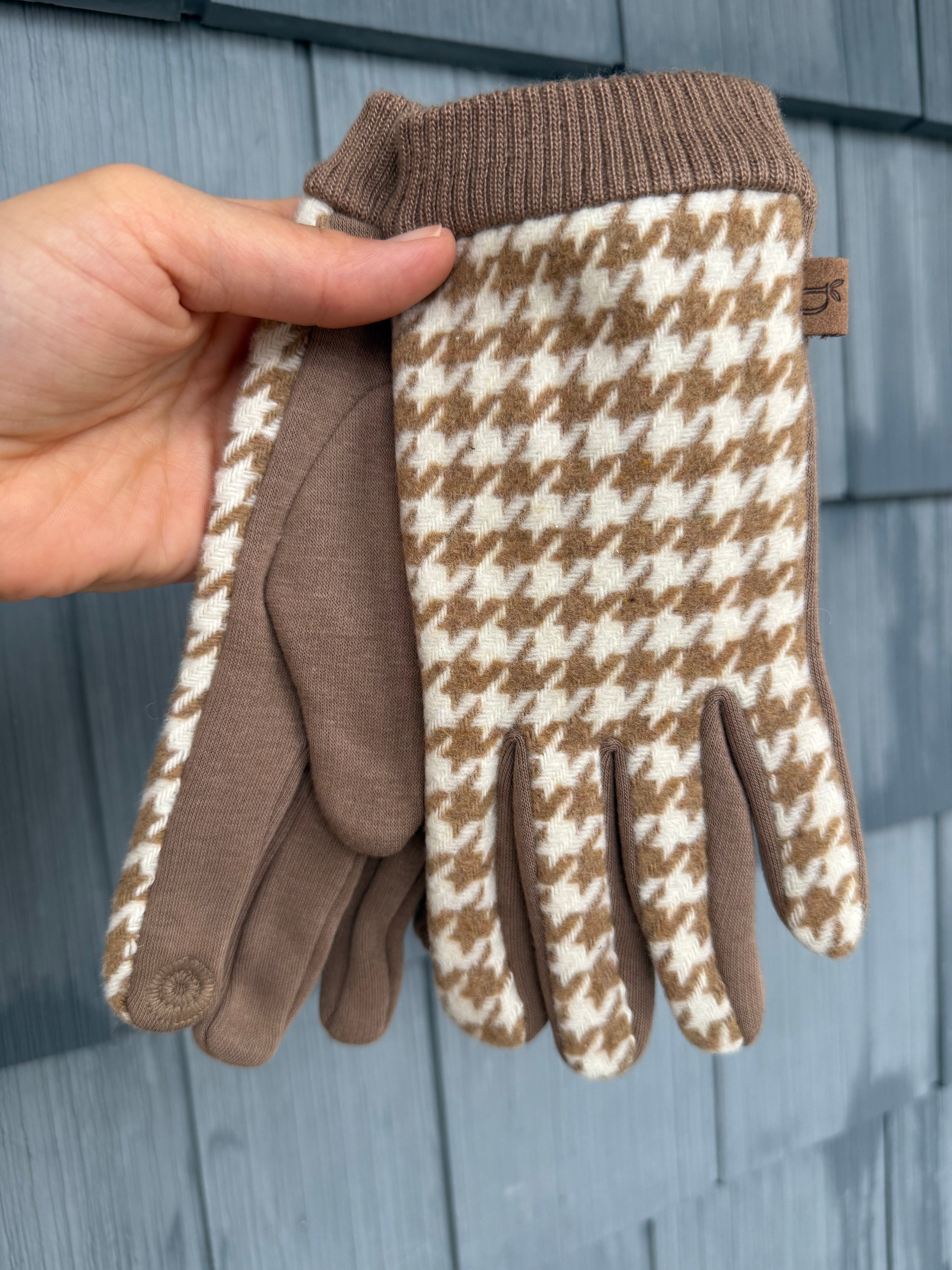 Beige Houndstooth Gloves