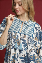 Blue Mixed Print Mini Dress