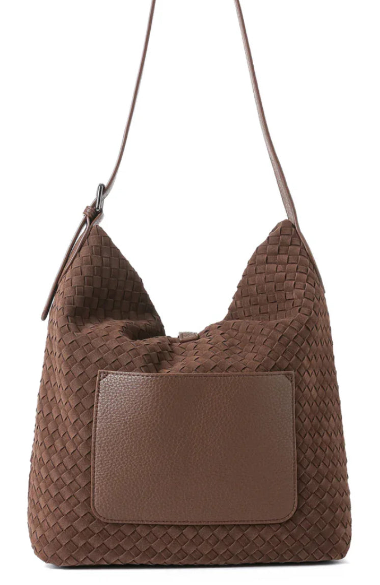 Sandy Woven Suede Chocolate Handbag