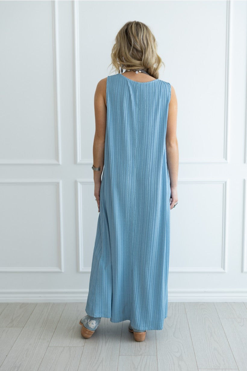 Ocean Blue Textured Maxi Dress