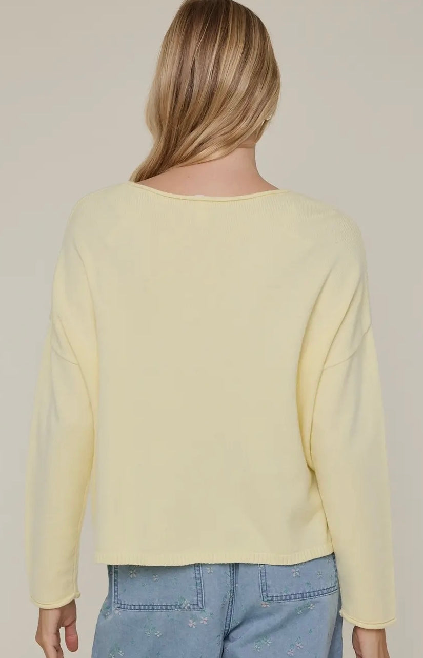 Butter Yellow Boatneck Lightweight Sweater