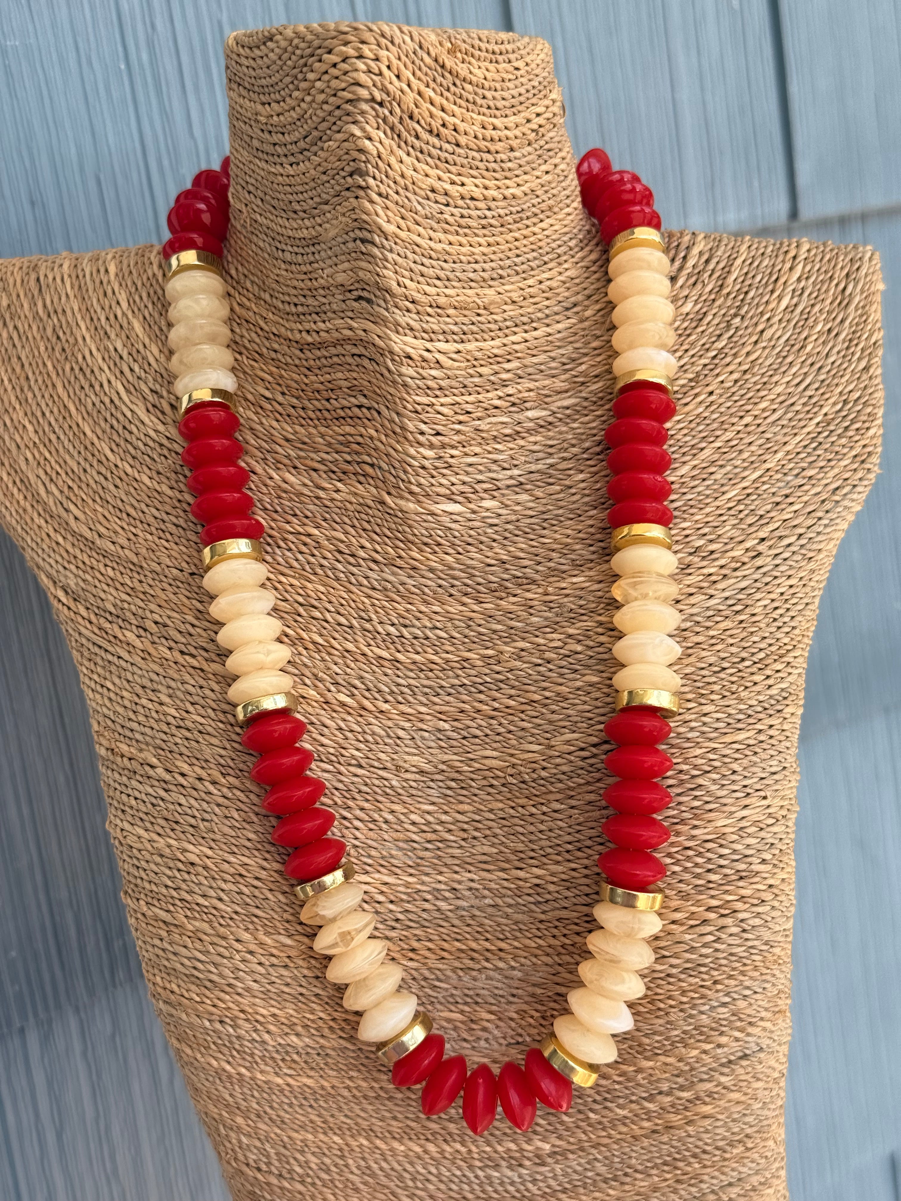 Red & Ivory Beaded Necklace