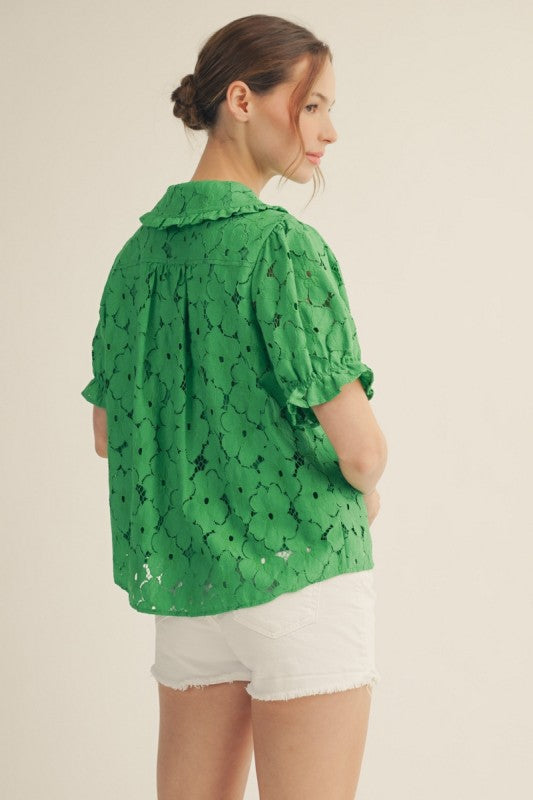 Kelly Green Peter Pan Collar Lace Top