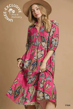 PREORDER: Pink Boho Paisley Pink Midi Dress