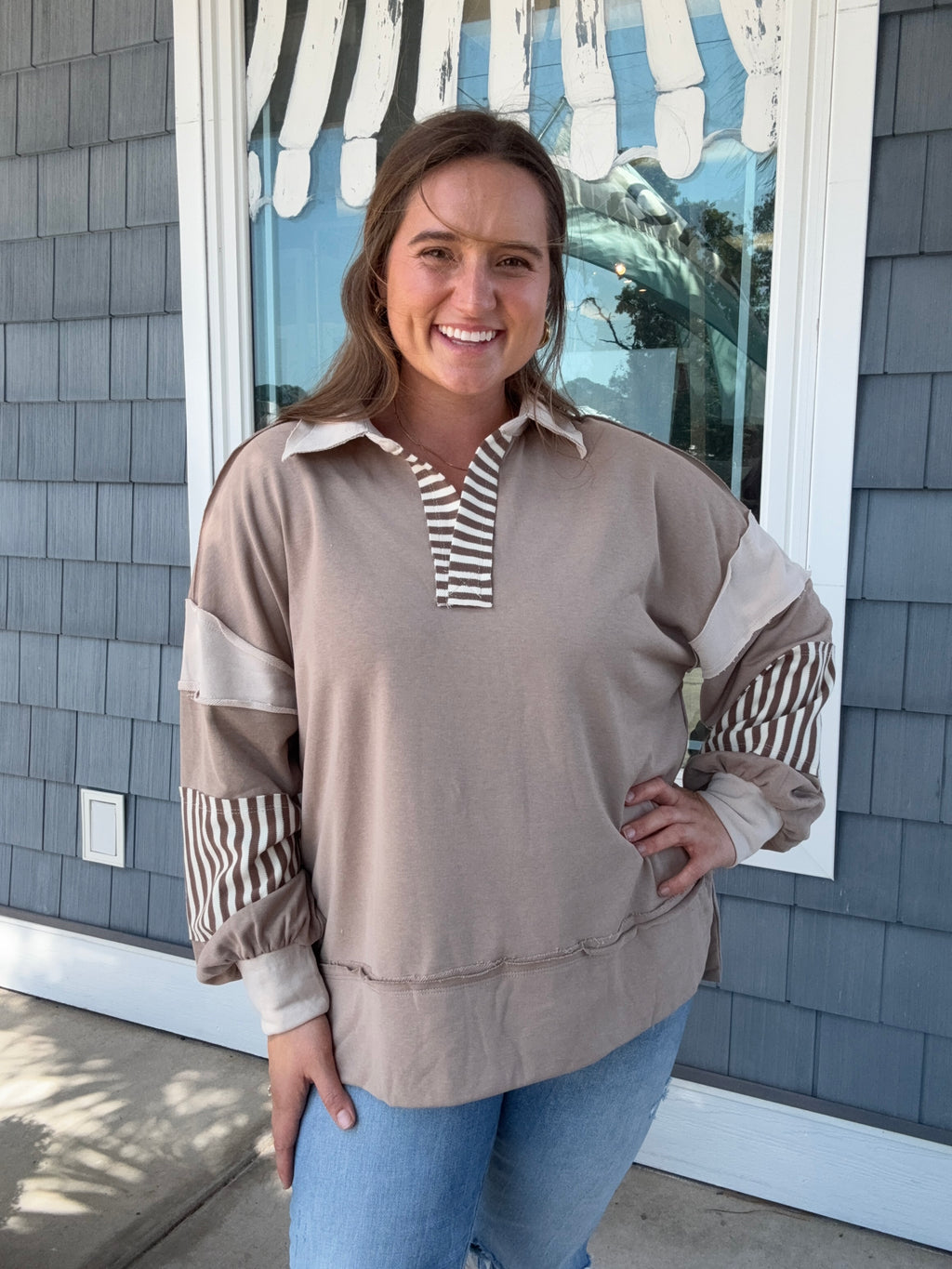 Mix Match High Low Taupe Casual Top