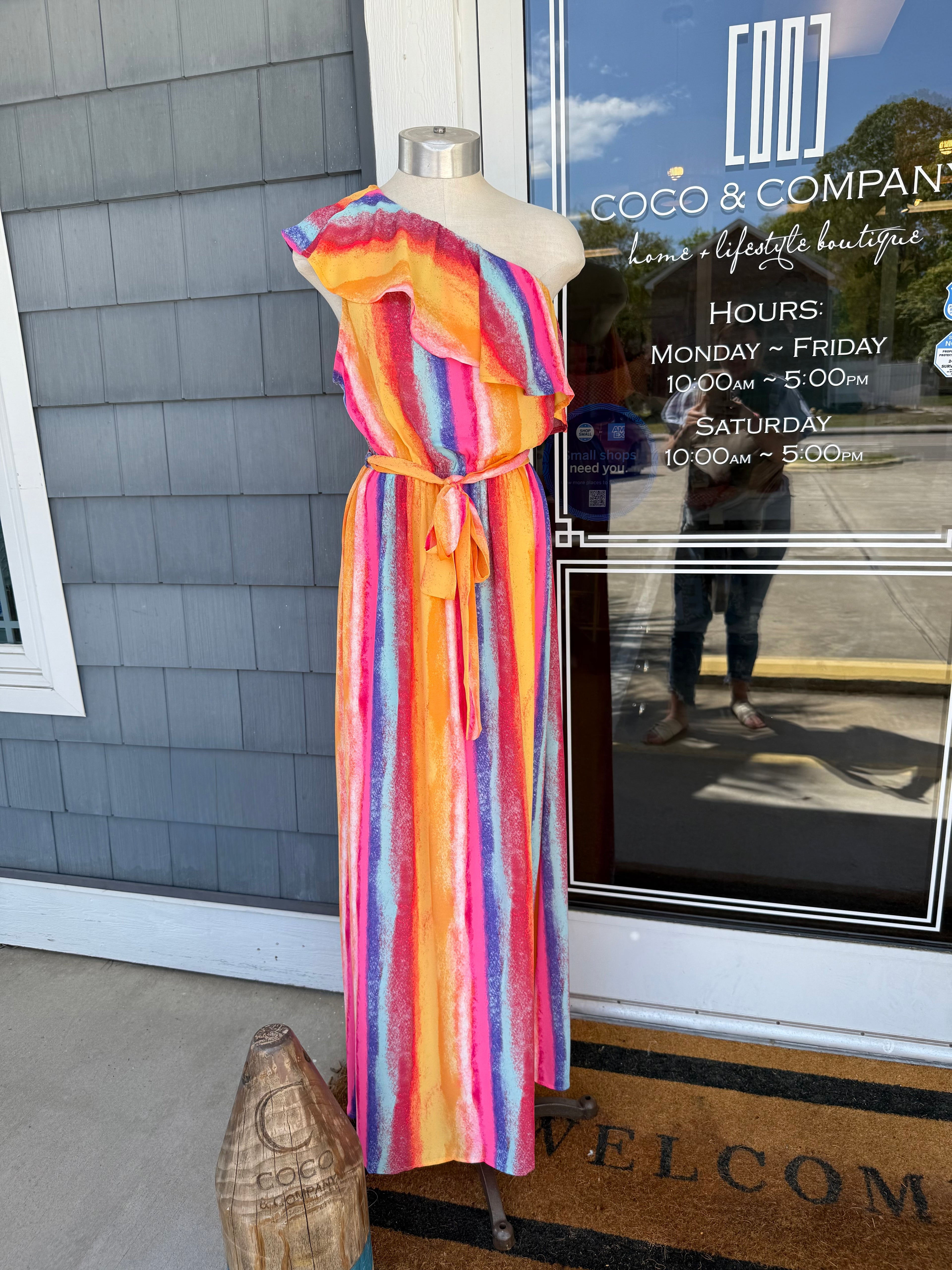 Striped Multicolor Maxi Dress One Shoulder