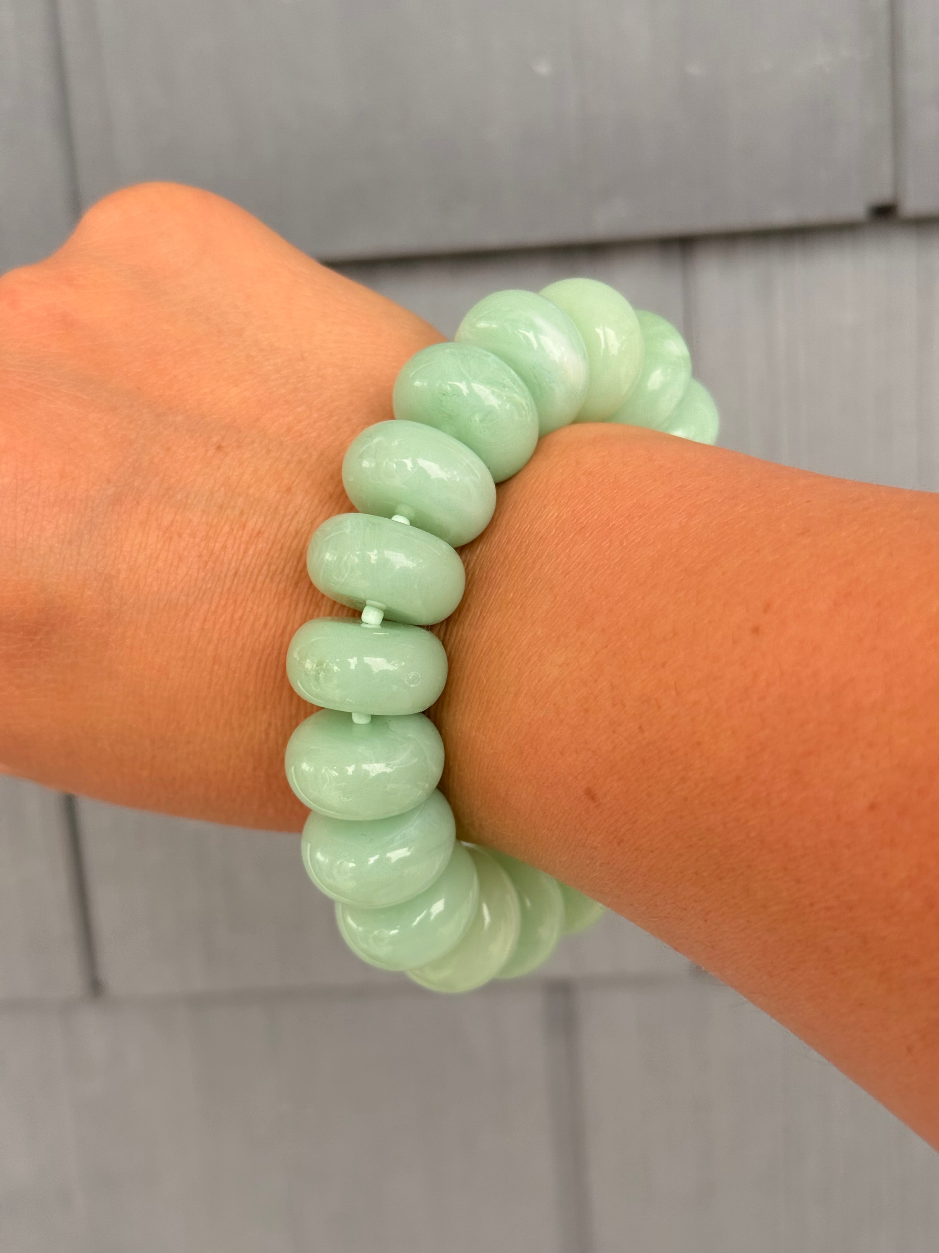 Chunky Marble Beaded Stretch Bracelet - Mint