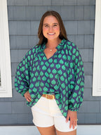 Navy Mix Blouse With Adjustable Tie String