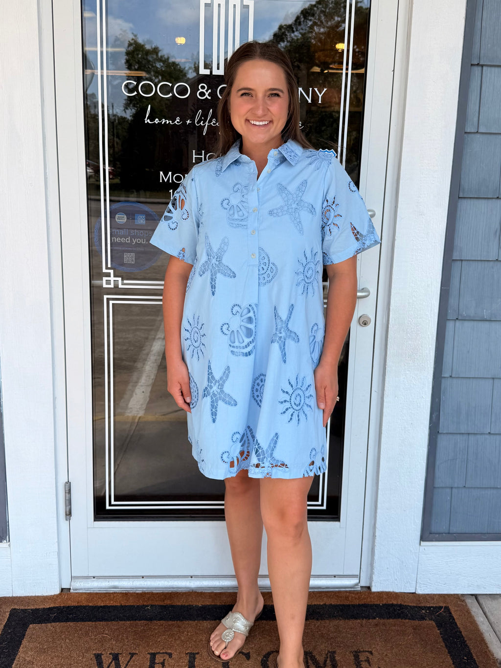 Blue Sea Scapes Eyelet Dress