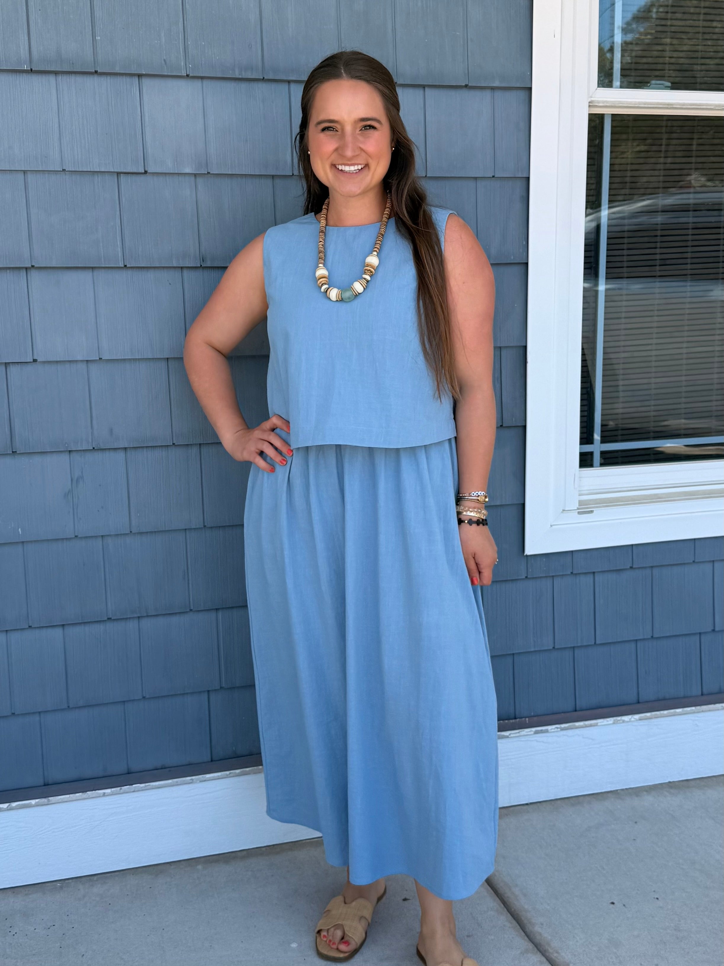 Blue Cotton Tank Midi Dress