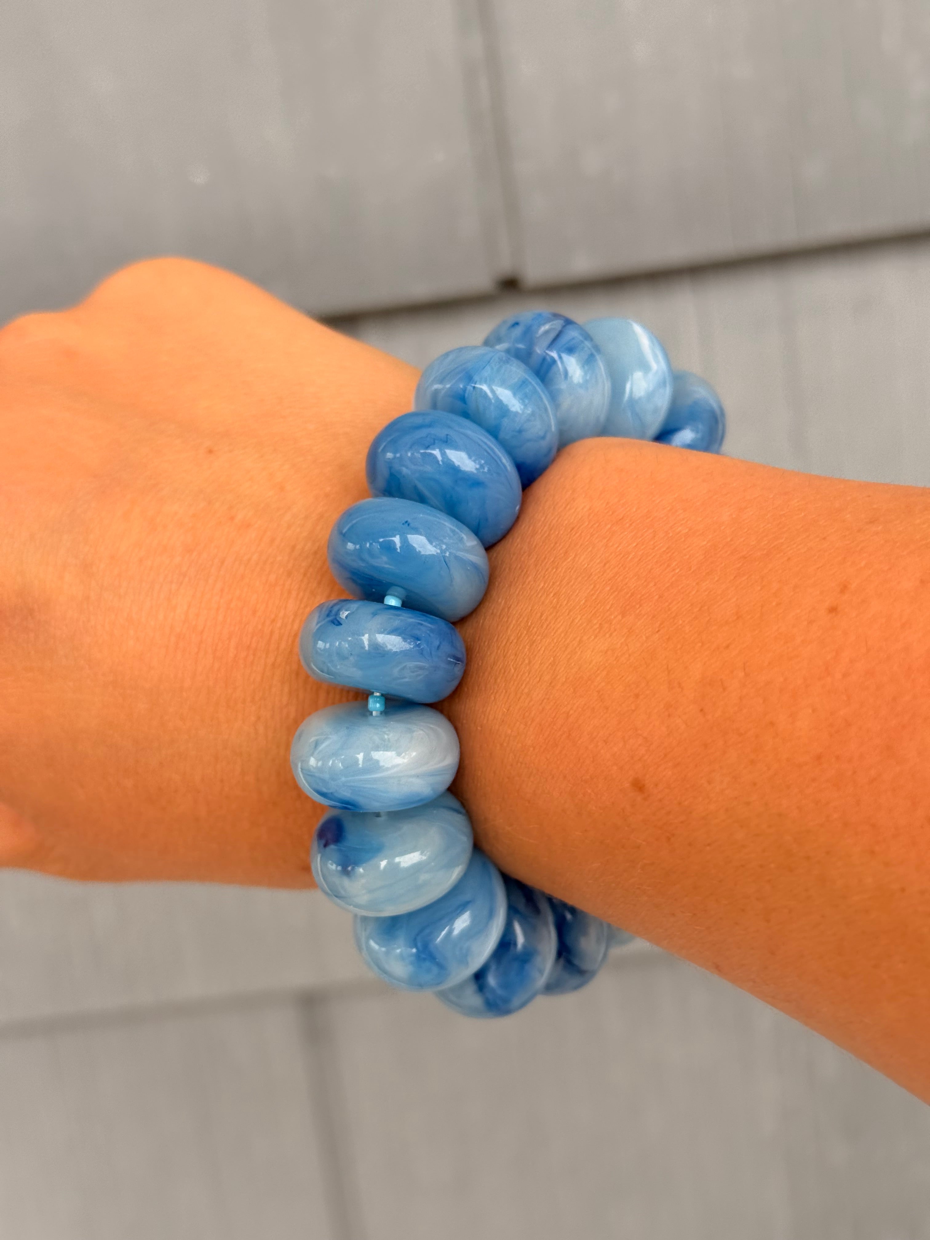 Chunky Marble Beaded Stretch Bracelet - Blue