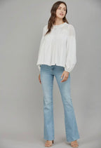 Lace Appliqué Mixed Media LS Blouse White