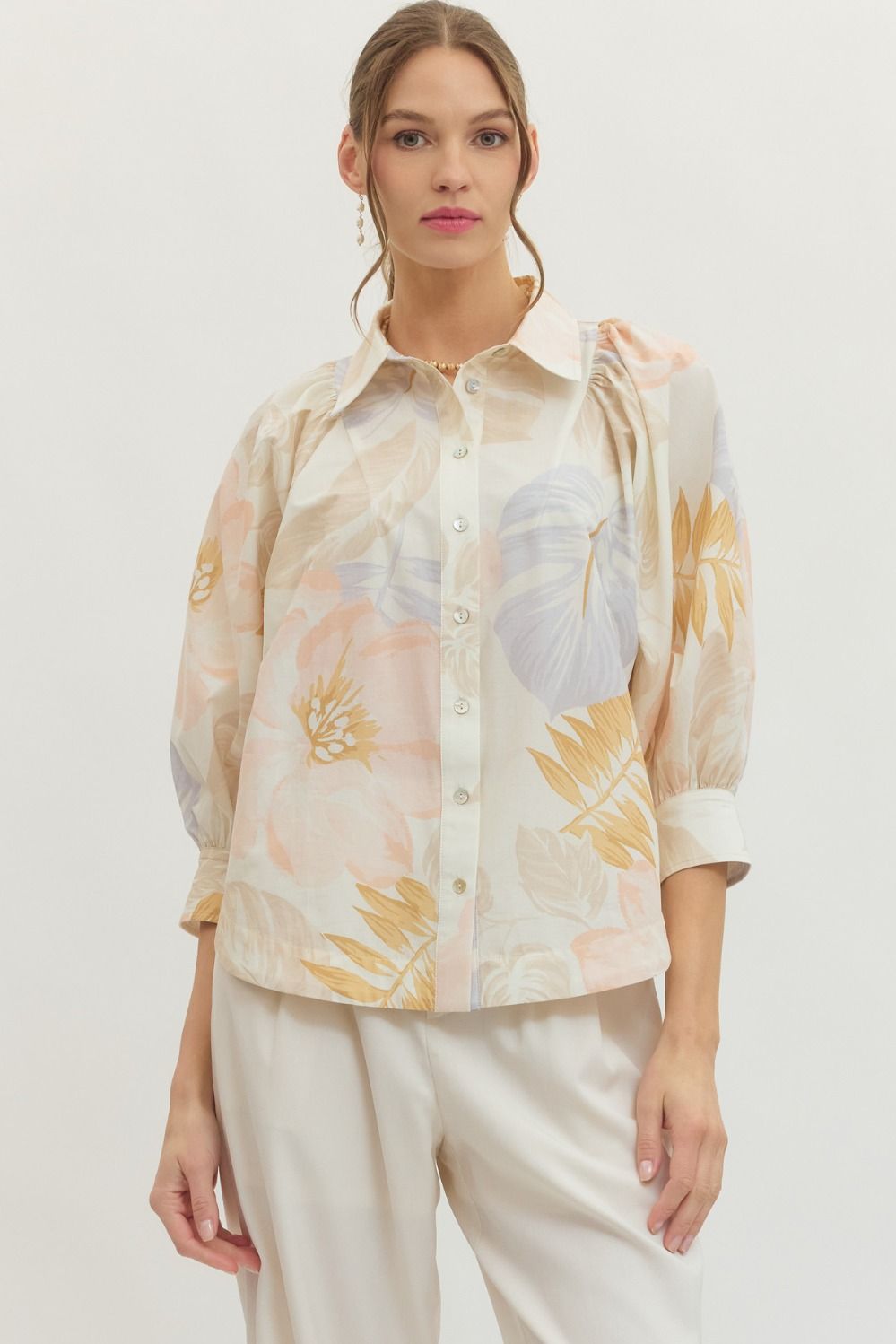 Pale Multicolor Botanical Long Sleeve Top
