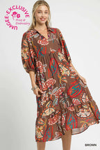 Brown Paisley Print Midi Dress