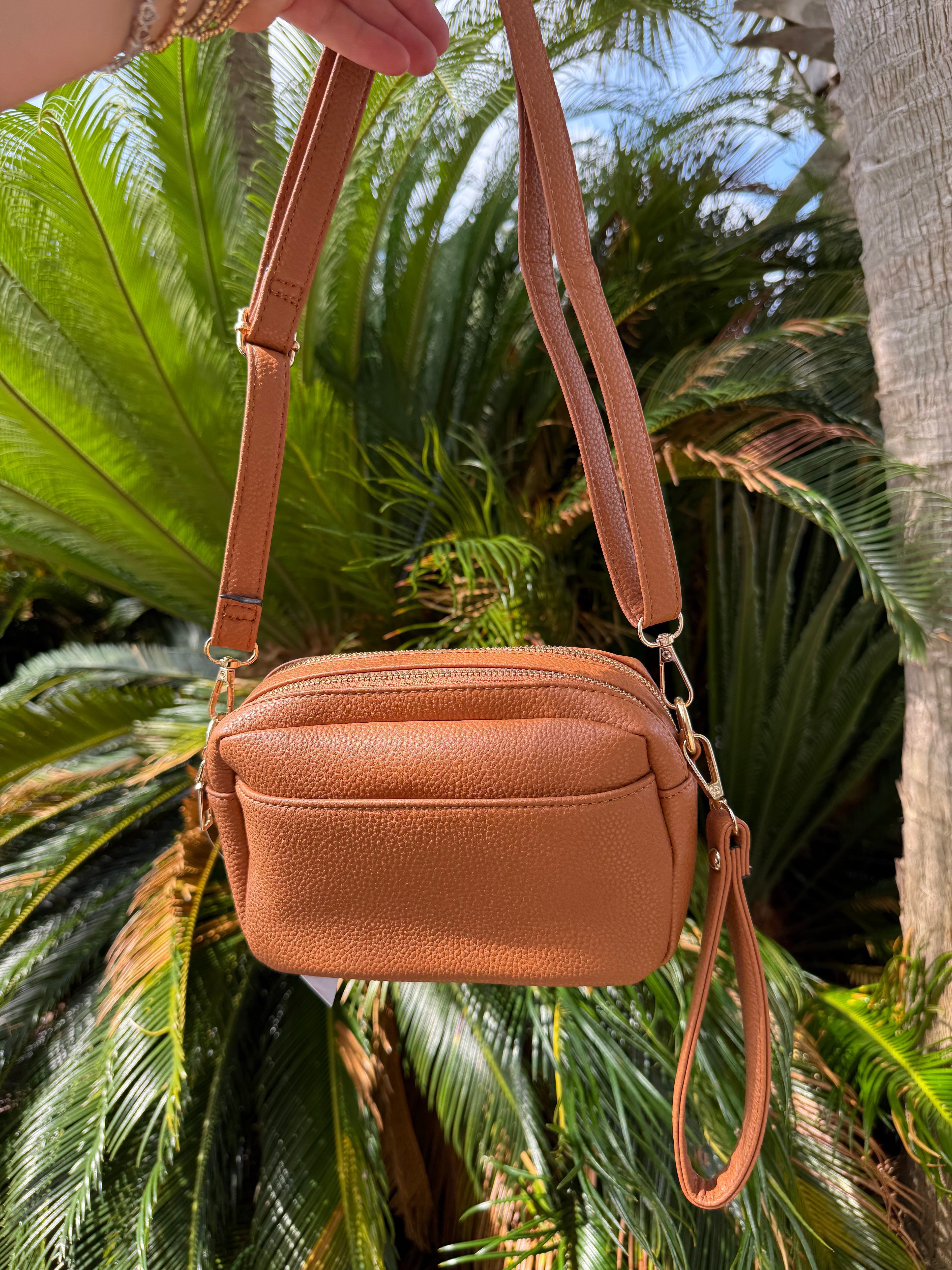 Tan Luna Petite Luxe Pebble Vegan Leather Crossbody Bag