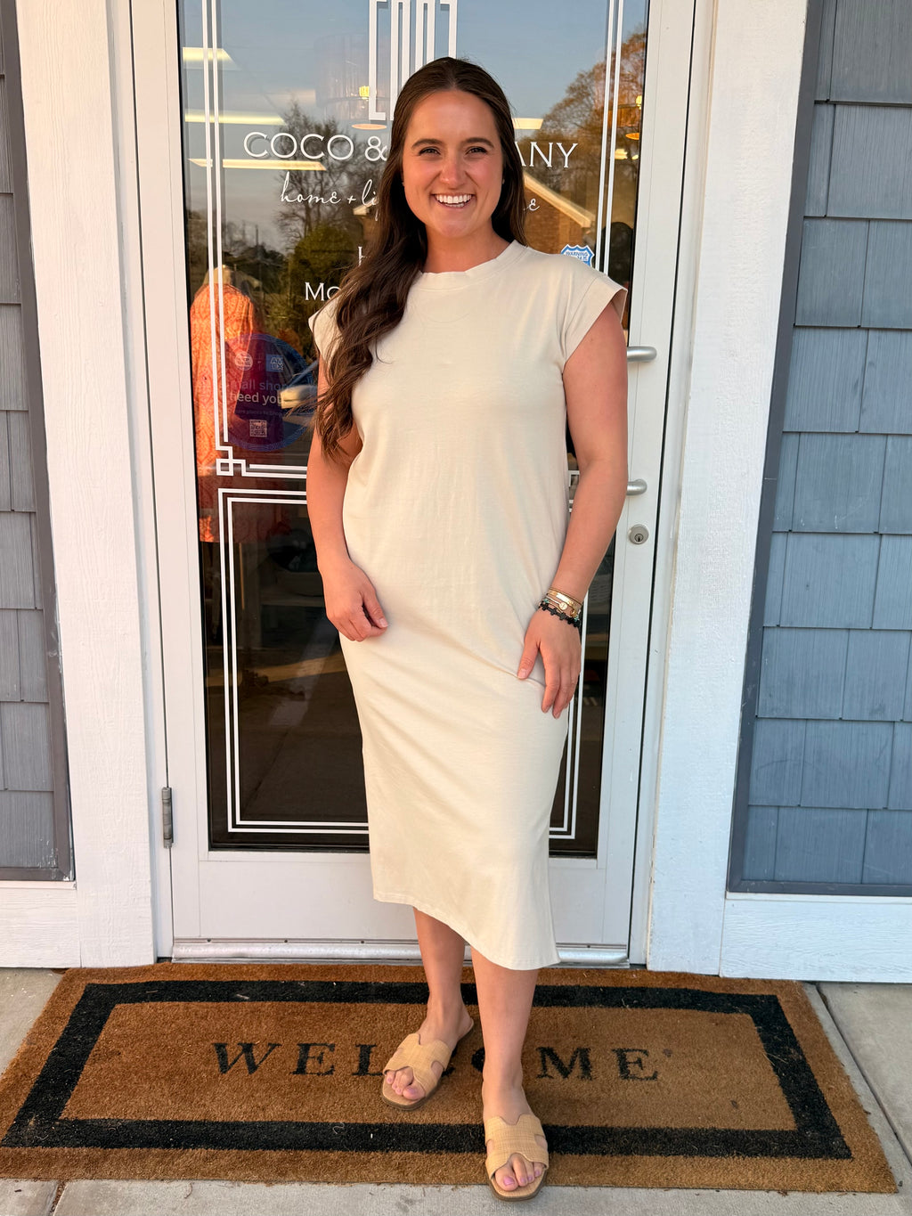 Sand Beige Round Neck Dress