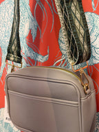 Light Grey Nova Vegan Leather Crossbody Bag W/ Canvas Strap