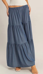 Denim 3-tier Elastic Waist Skirt