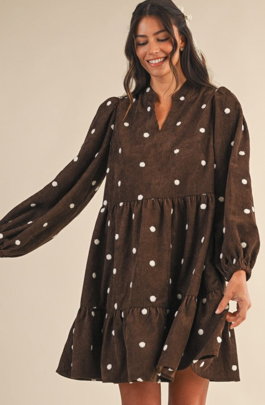 Chocolate Polka Dot Tiered Mini Dress