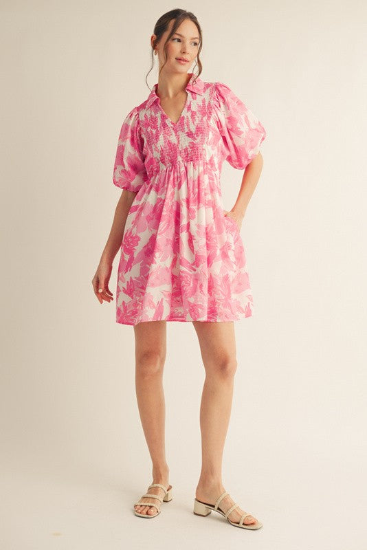 Pink Floral Print Dress