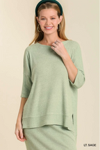 Light Sage Boatneck Ribbed Knit Top