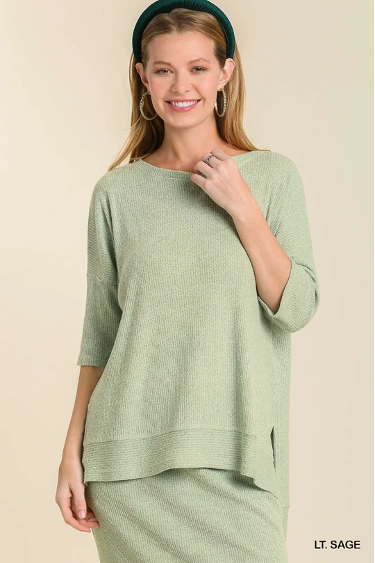 Light Sage Boatneck Ribbed Knit Top