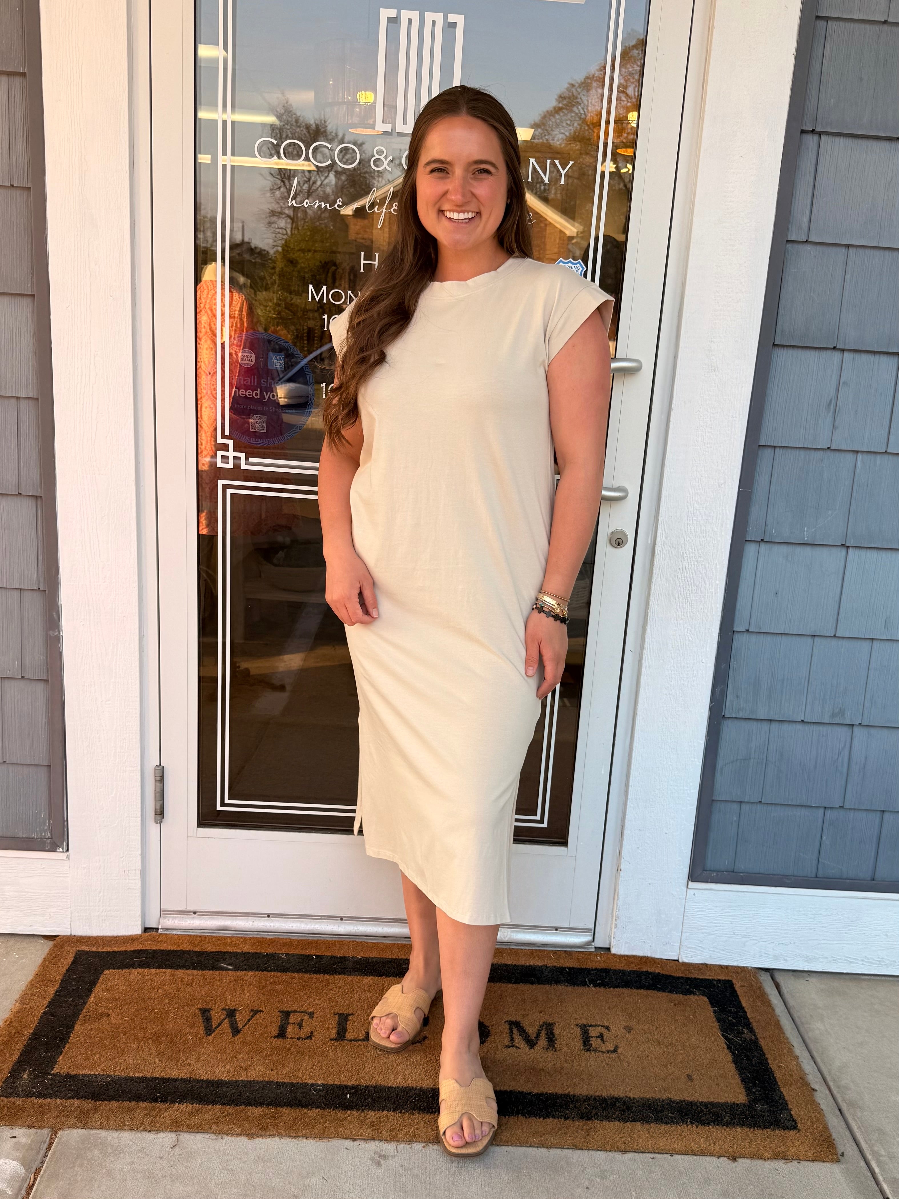 Sand Beige Round Neck Dress