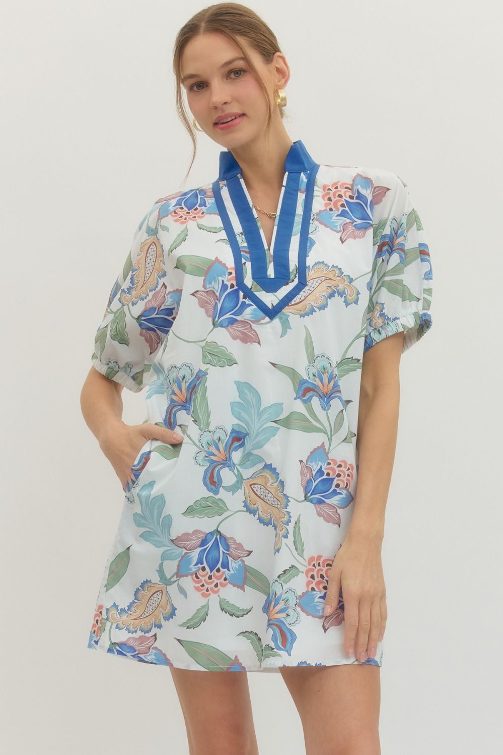 Blue Floral Print Mini Dress: SHIPS OR PICKUP FROM COCO 3/16/26