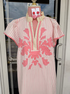 Light Pink Striped Floral Appliqué Shift Dress