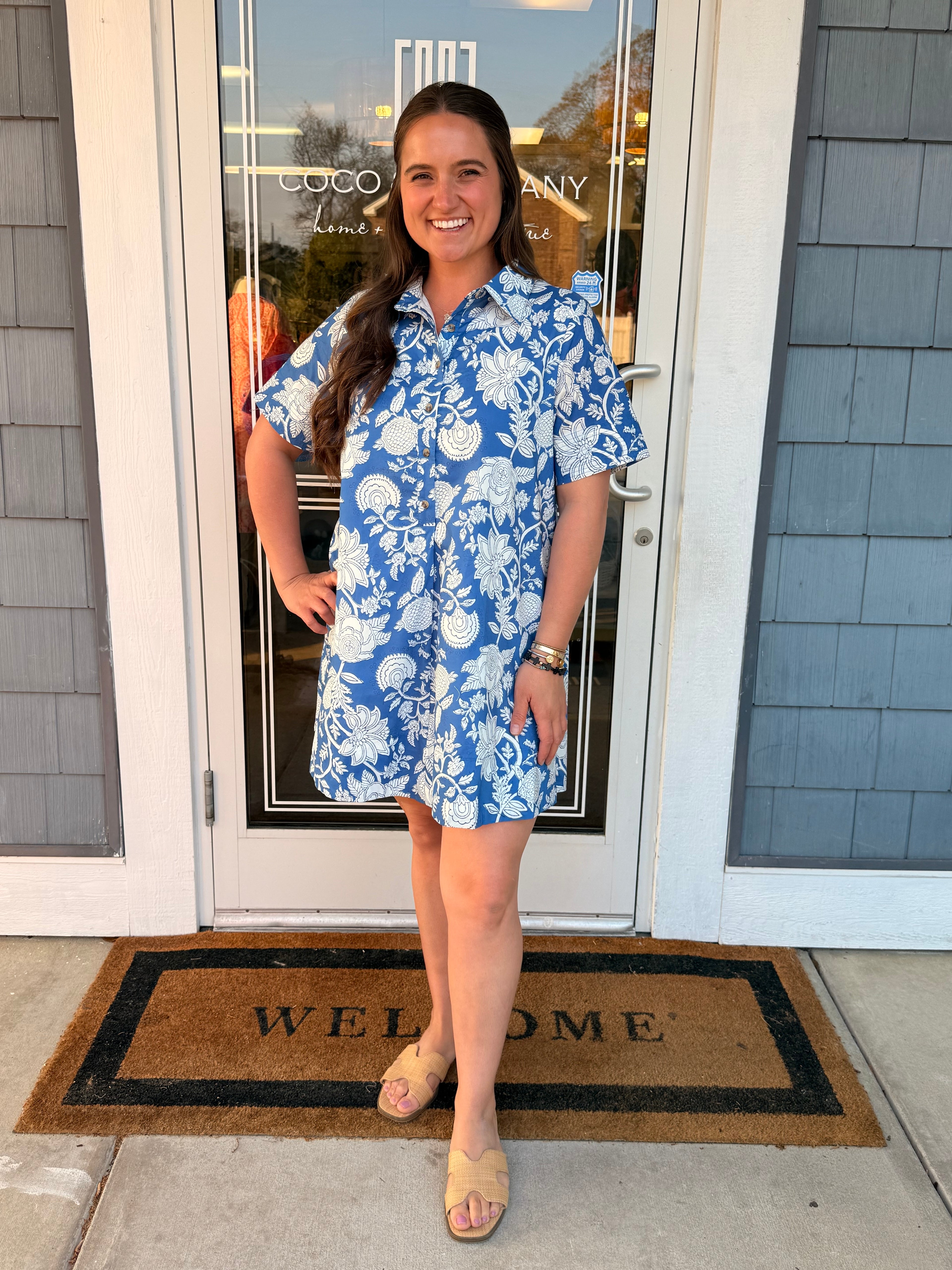 French Blue SS Collar Button Down Dress