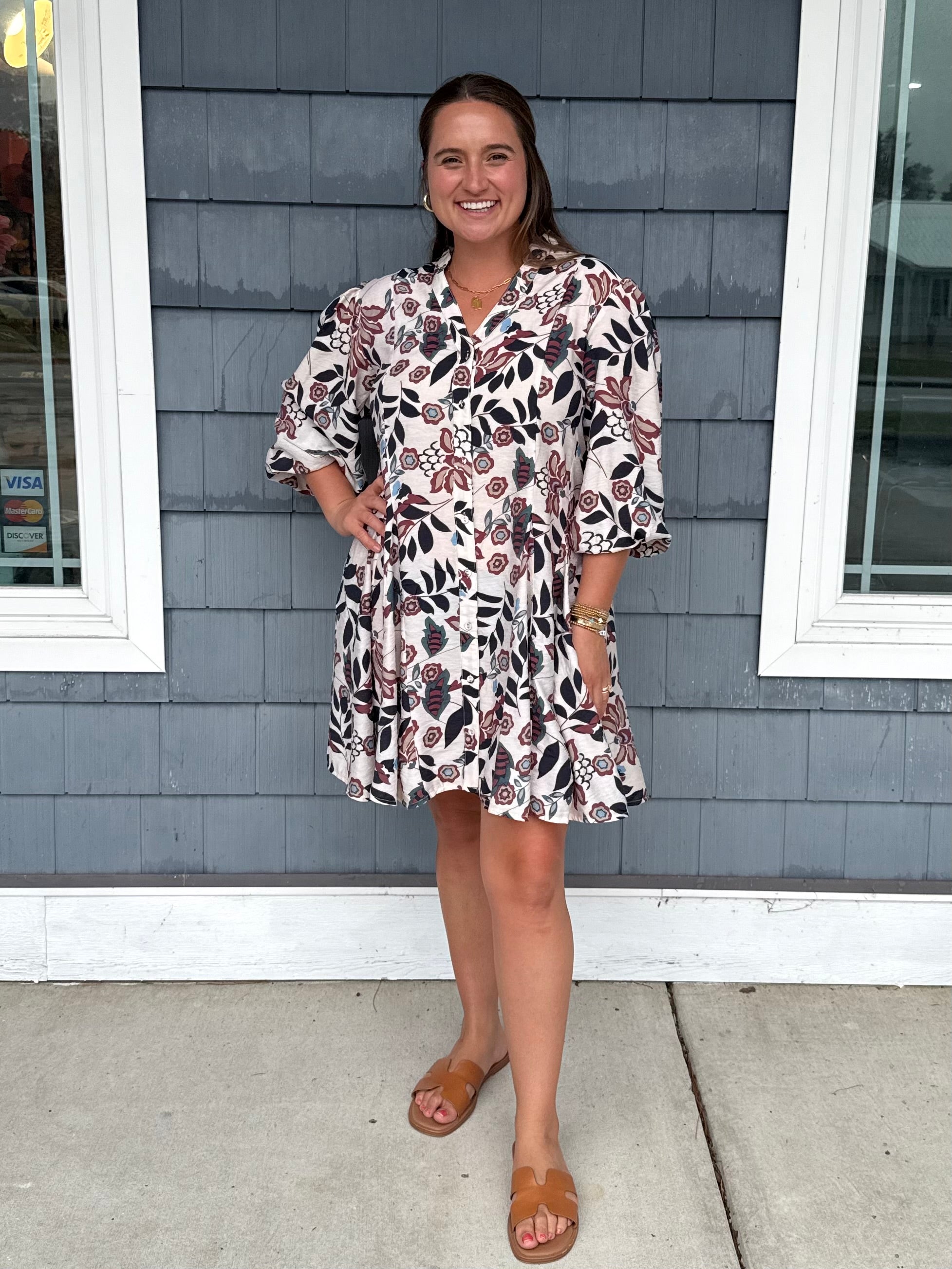 Floral Burgundy Printed 3/4 Sleeve Dress