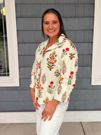 Offwhite Big Pearl Button Floral Top