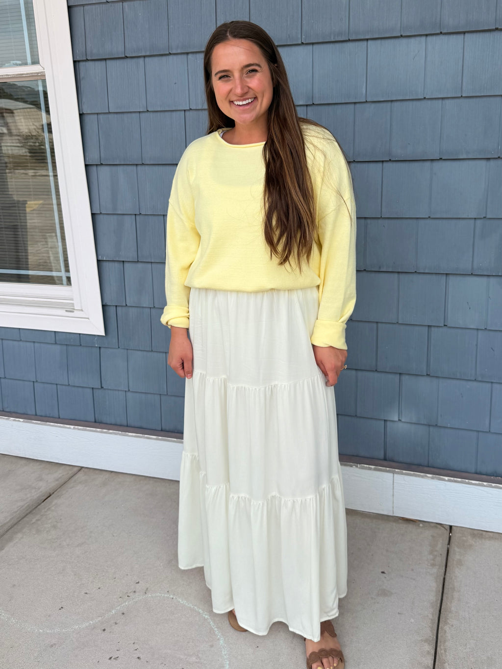 Off White 3-tier Elastic Waist Skirt