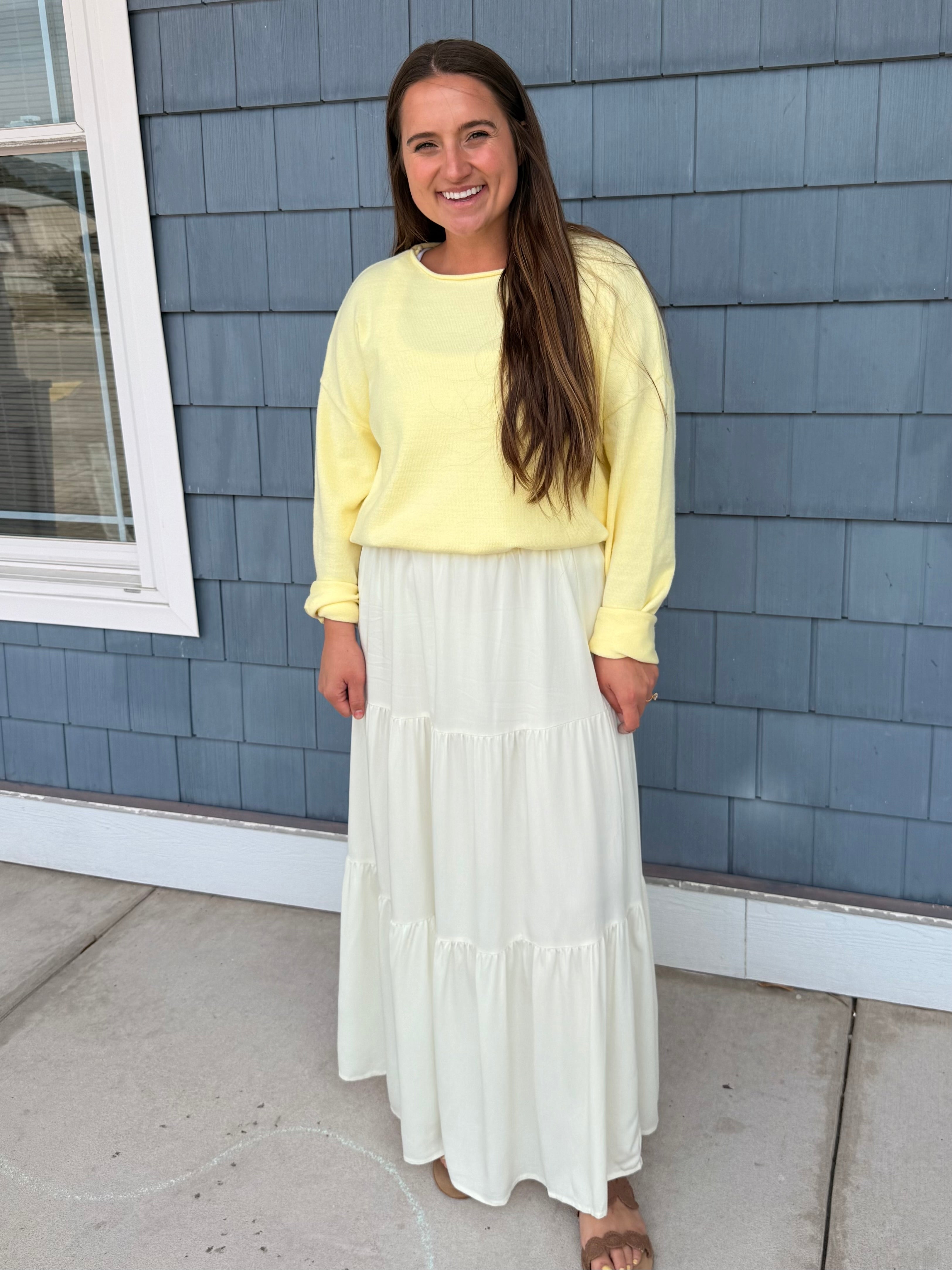 Off White 3-tier Elastic Waist Skirt