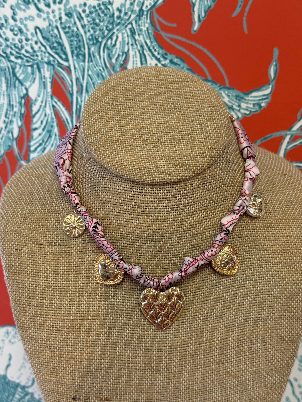 Multi Heart Charm Scarf Necklace