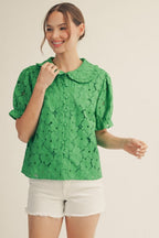 Kelly Green Peter Pan Collar Lace Top