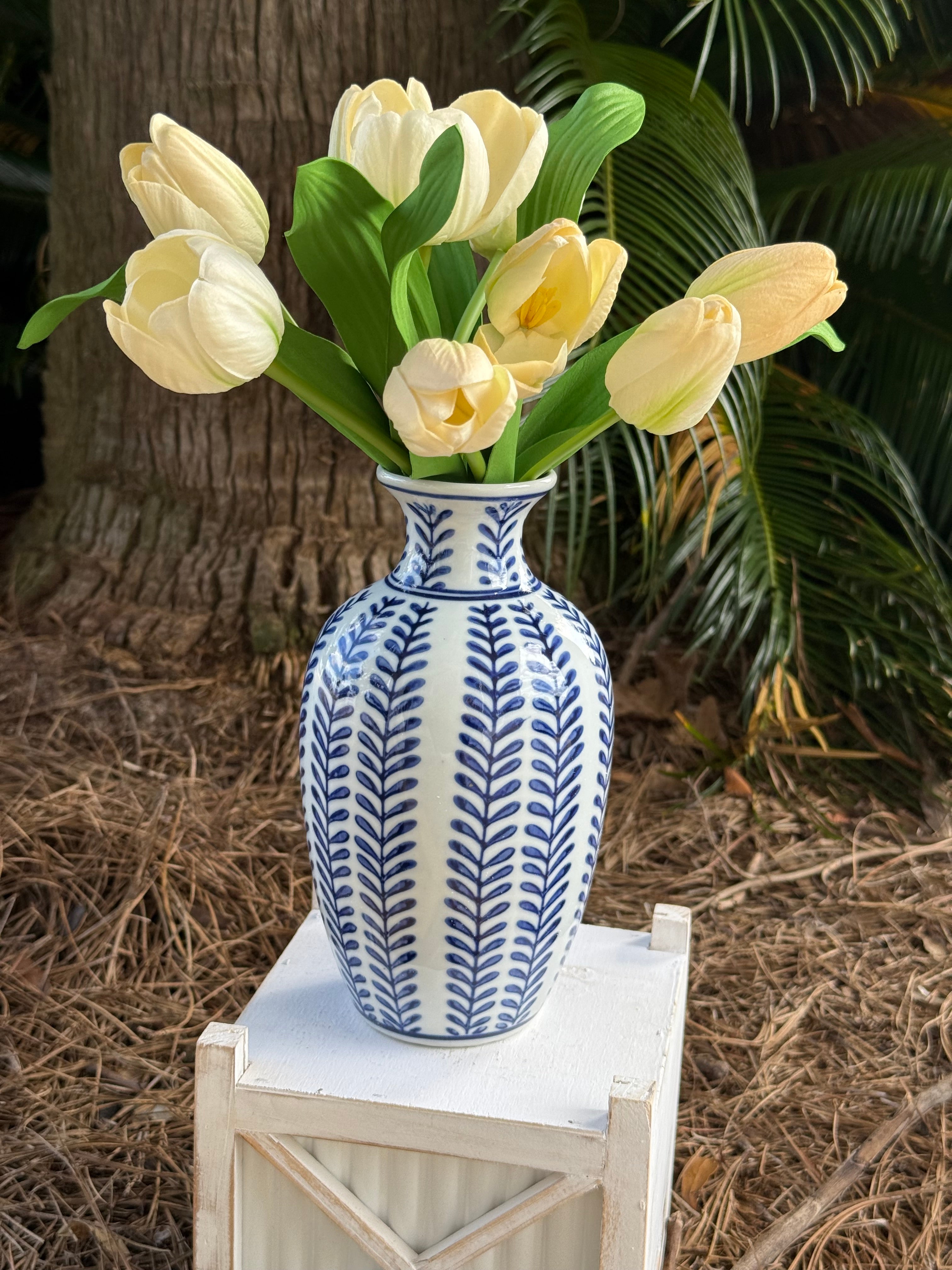 Large White Hand Painted Leaf Vase